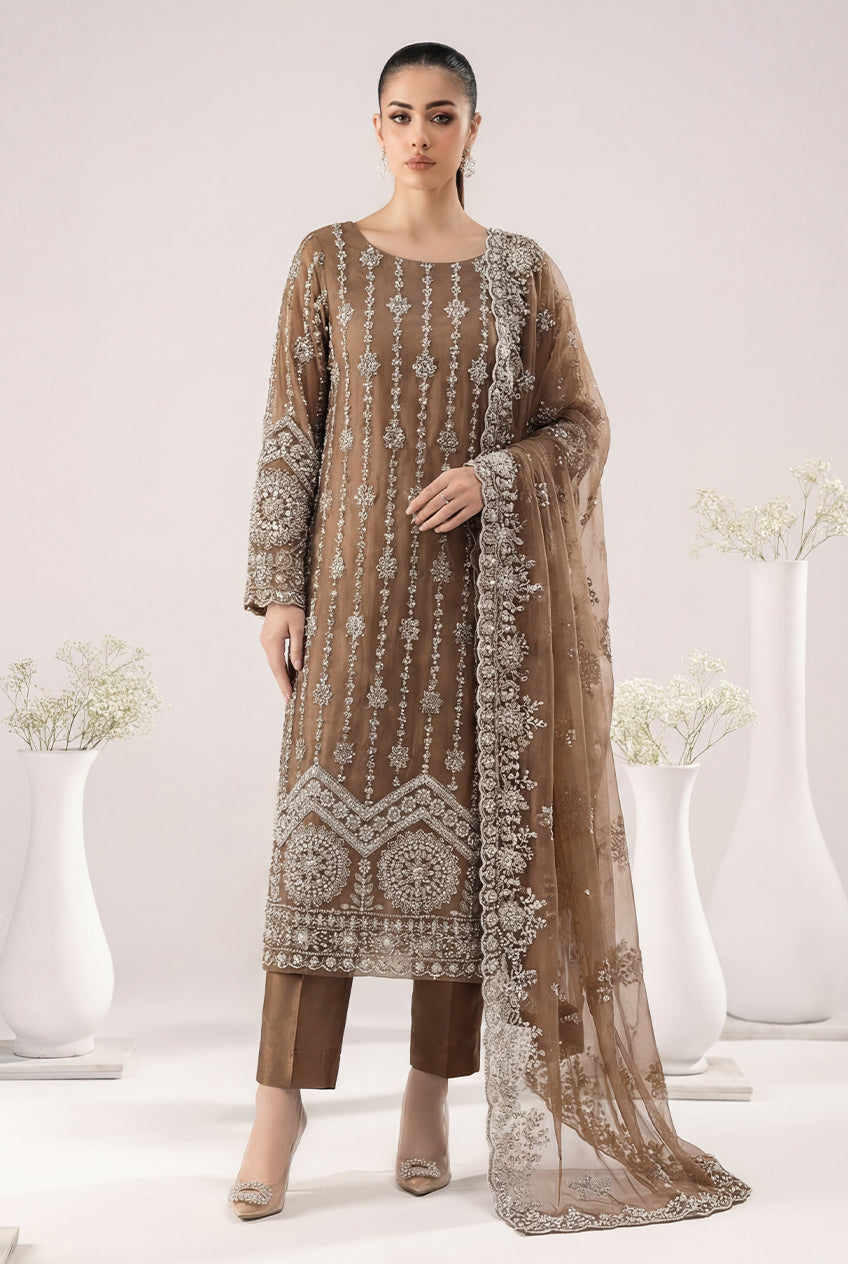 Embellished Caramel Net Suit