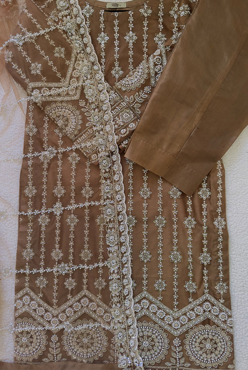 Embellished Caramel Net Suit