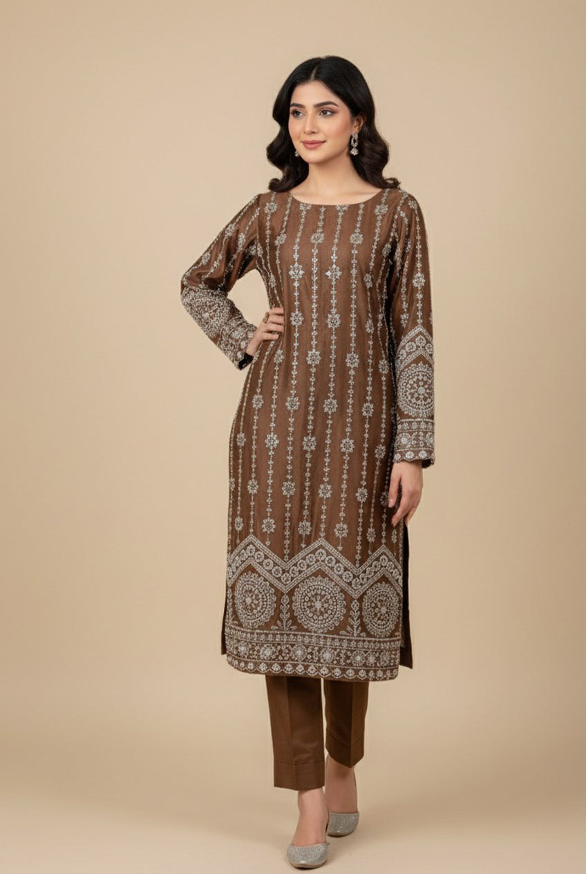 Embellished Caramel Net Suit