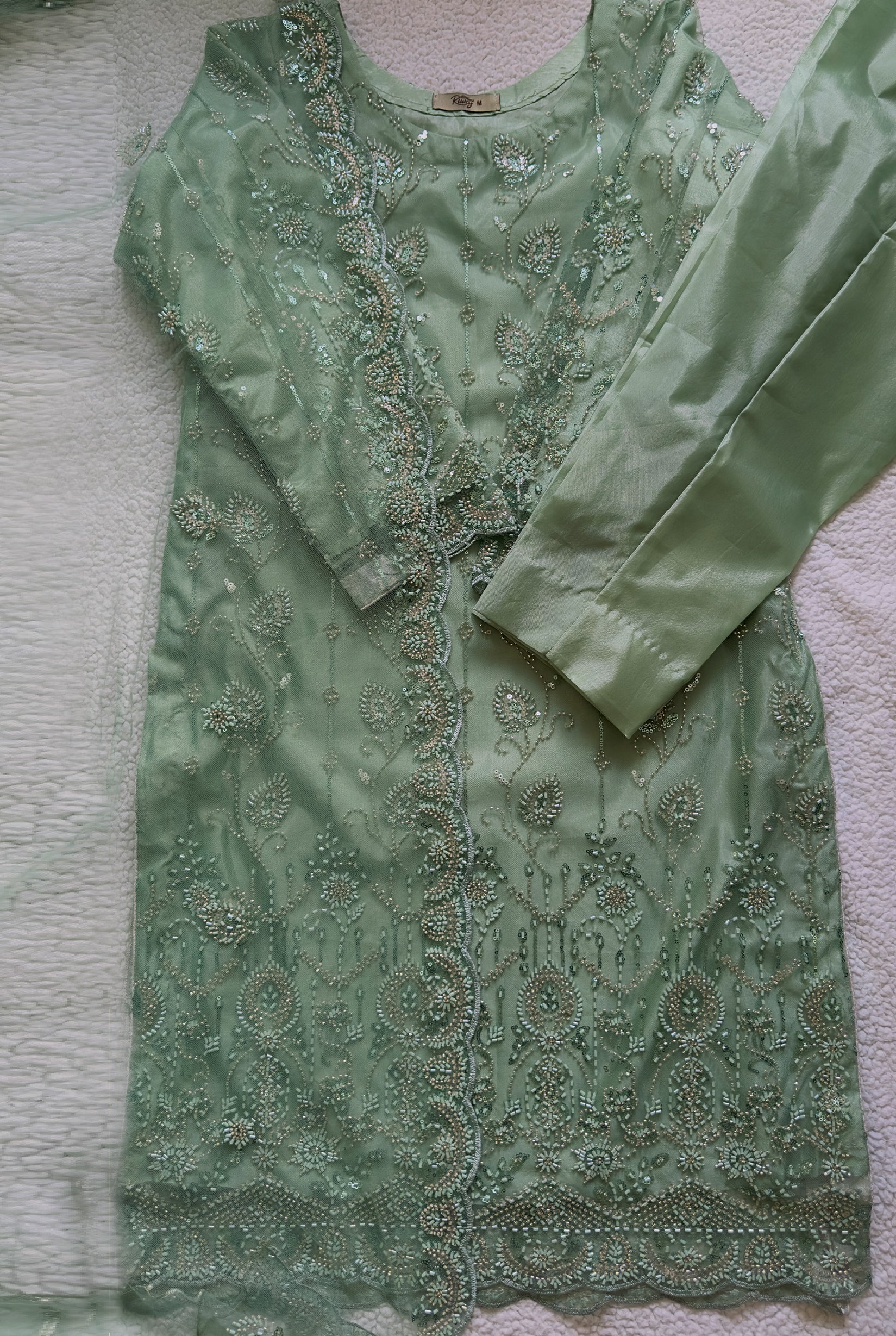 Mint Embroidered Net Suit