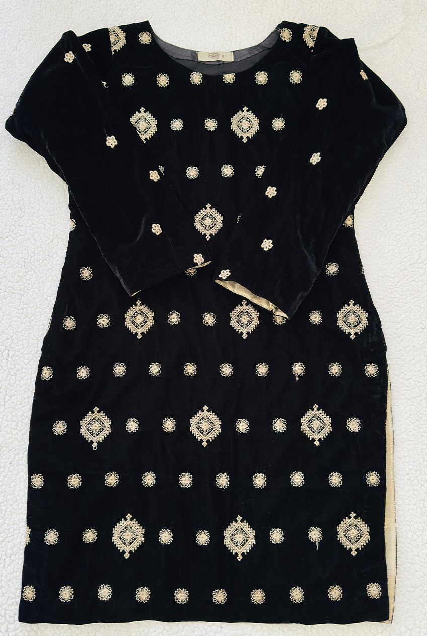 Black Velvet Shalwar Kameez with Intricate Gold Embroidery
