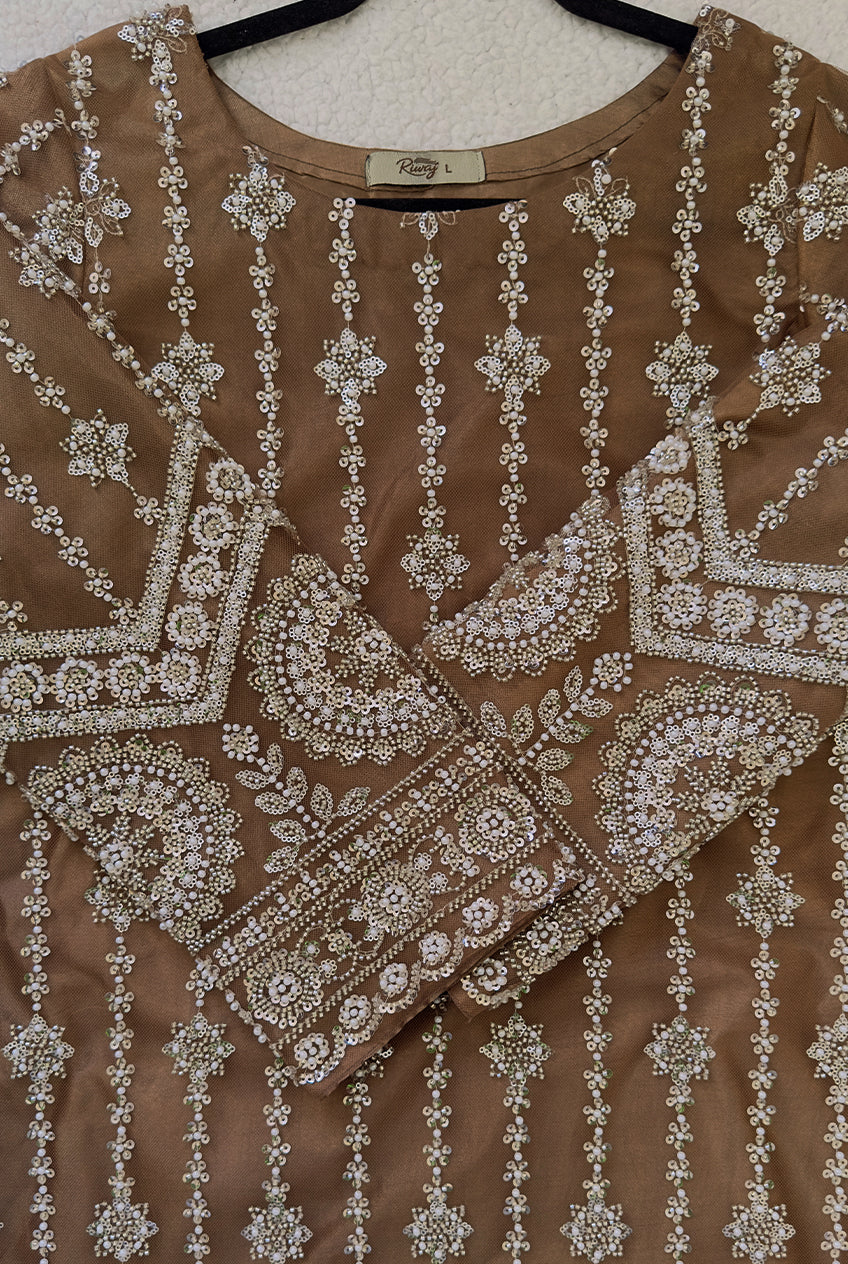 Embellished Caramel Net Suit
