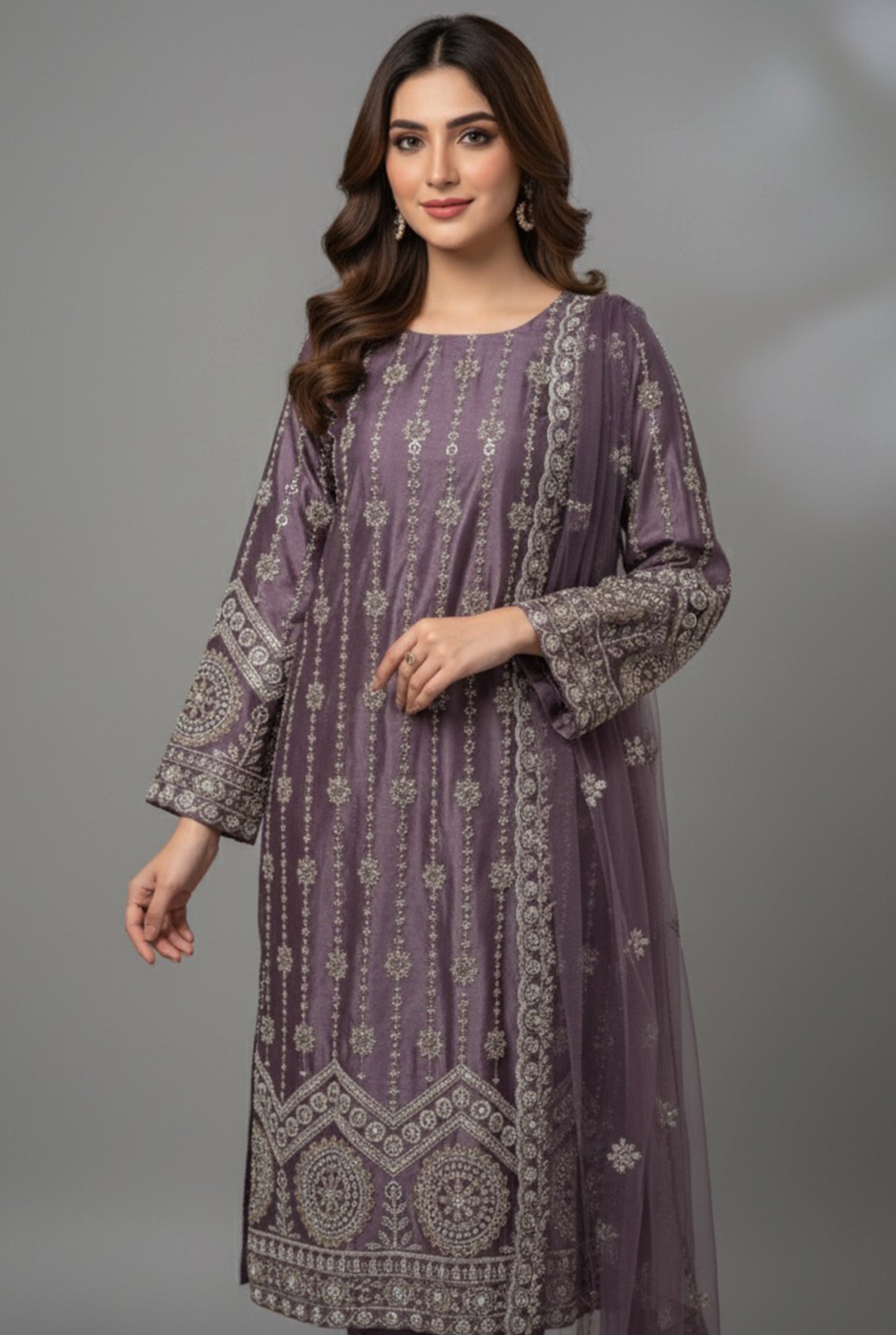 Lavender Geometric Embellished Tunic