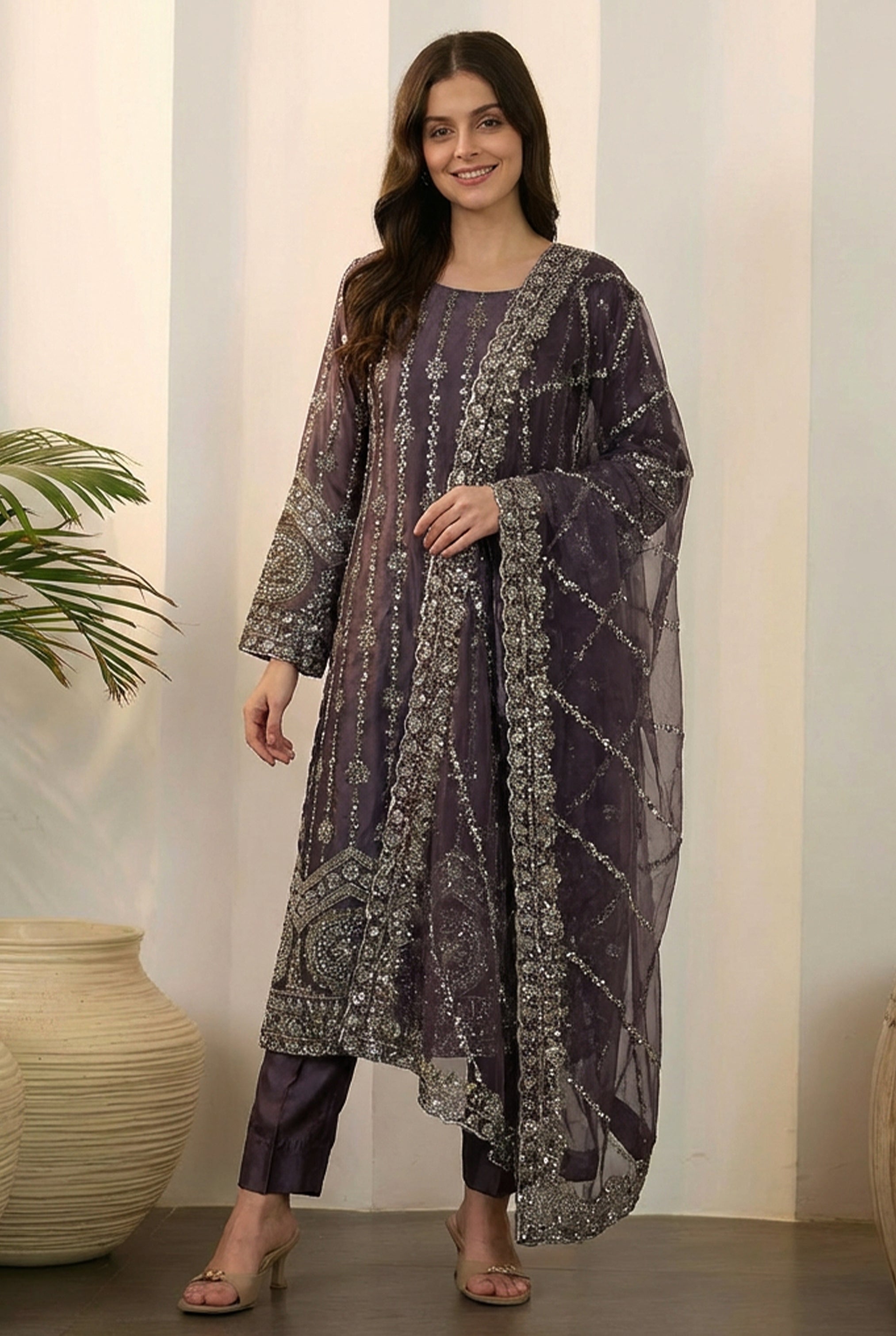 Lavender Geometric Embellished Tunic